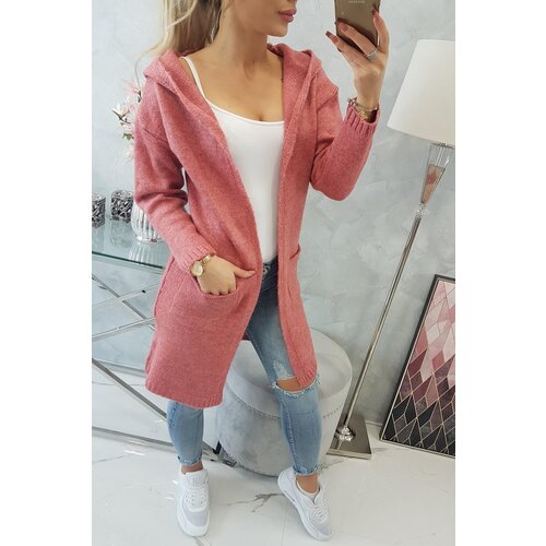 Kesi Ordinary sweater with a hood and pockets of light pink color Slike