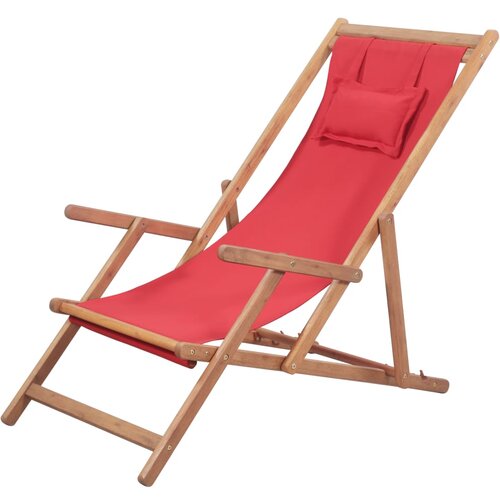 The Living Store Zložljiv stol za na plažo blago in lesen okvir rdeče barve - Stol Za Na Plažo, (21485478) Cene
