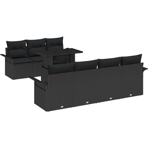 vidaXL Vrtna sedežna garnitura z blazino 8 pcs Črna Poly ratan, (5000021851) Cene