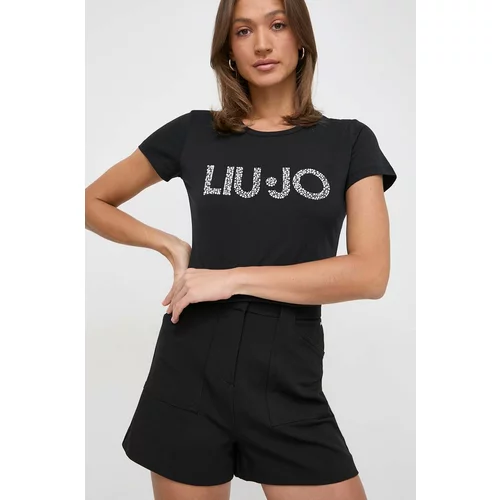 Liu Jo Bombažna kratka majica ženski, črna barva