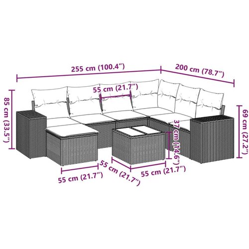 VidaXL 8-dijelni set vrtnih sofa s jastucima smeđi od poliratana Slike