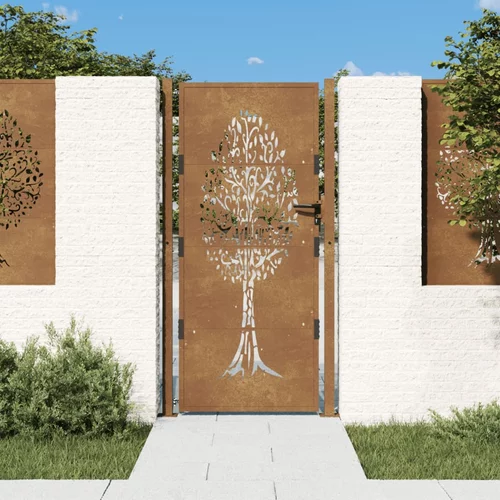 vidaXL Vrtna vrata 105x180 cm Corten jeklo dizajn drevesa