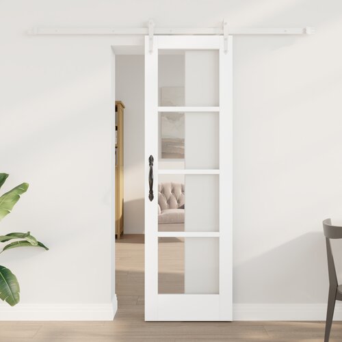 VidaXL Drsna Vrata z Opremo Set Bela 61x198,5 cm Trdi Bor, Notranja Vrata z Steklom &amp;#039;ORKDAL&amp;#039;Bela 61x198,5x4 cm Slike