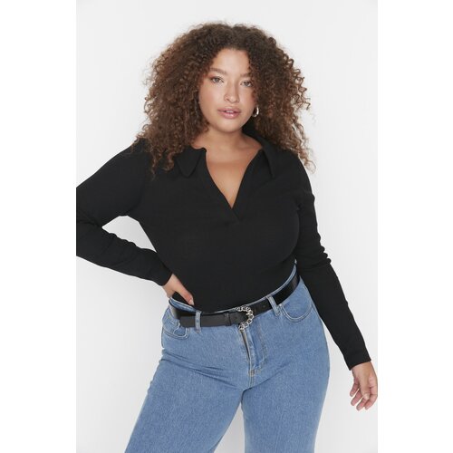 Trendyol Curve Black Shirt Collar Knitted Body Slike
