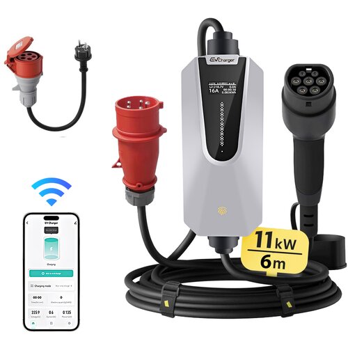 JUNSUN EV polnilec Trifazni način 16 A, zaslona, indikator polnjenja, možnost rezervacije, Bluetooth in WiFi, 6-metrski kabel Brezplačna torba za pripravo, (22127996) Cene