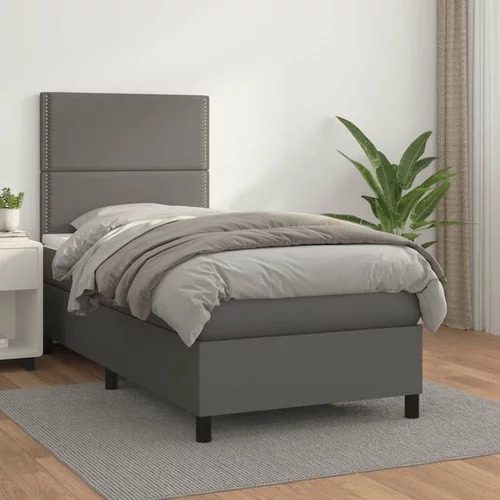  Box spring postelja z vzmetnico siva 90x200 cm umetno usnje, (20899874)