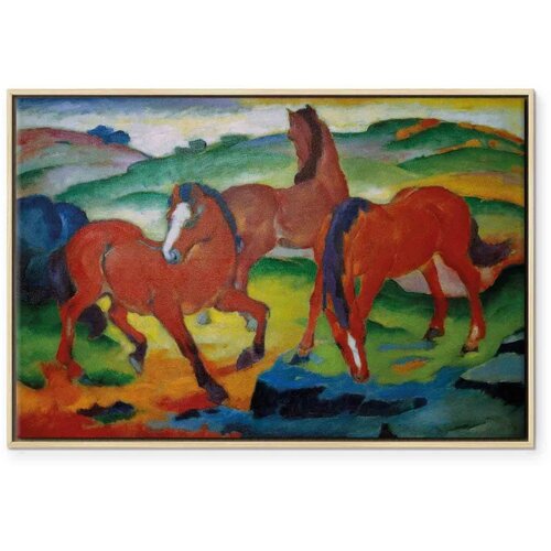  Slika - Franz Marc &amp;ndash; The Red Horses (Grazing Horses IV) 60x40 U prirodnom drvenom okviru Slike