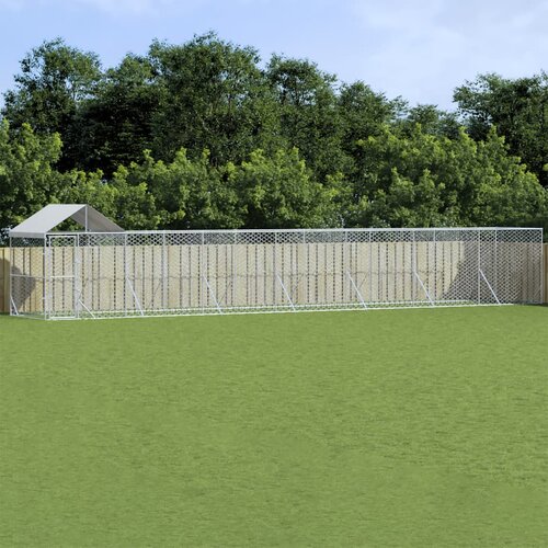 vidaXL Zunanja pasja ograda s streho srebrna 14x2x2,5m pocinkano jeklo - - Srebrna - 95.35 - 14 x 2 x 2.5 m - 2025- Cene