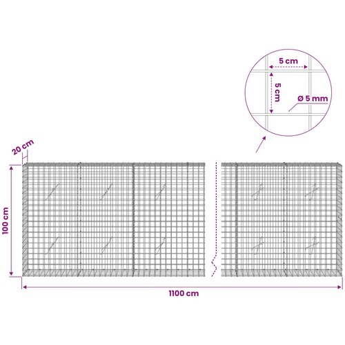  Gabion s 5 mm žicom i mrežom 5x5 cm 1100x20x100 cm Slike