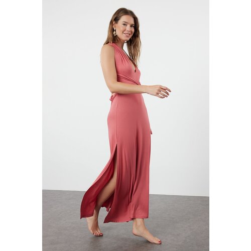 Trendyol Dried Rose Belted Maxi Knitted Tie-Up Beach Dress Cene