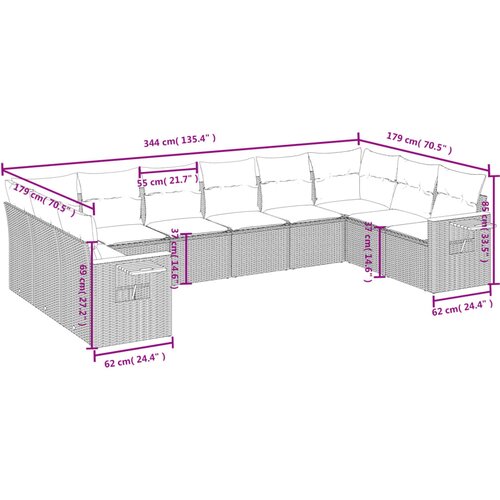  10-dijelni set vrtnih sofa s jastucima crni od poliratana Crna 85 x 62 x 69 cm Slike