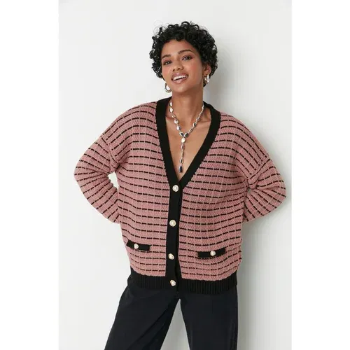 Trendyol Dried Rose Oversize Pocket Detailed Knitwear Cardigan