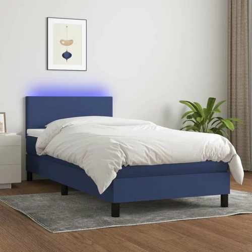  Box spring postelja z vzmetnico LED modra 90x200 cm blago, (20789788)