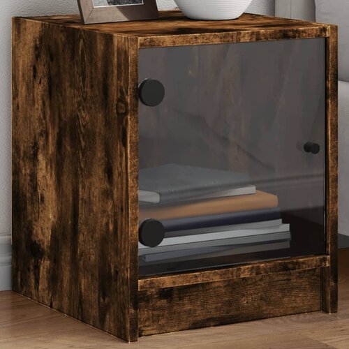  The Living Store Nočna omarica s steklenimi vrati 2 kosa dim. hrast 35x37x42 cm - Nočna Omarica, (21453611) Slike