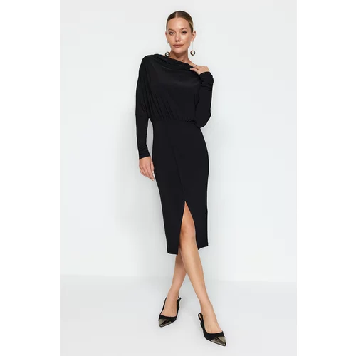 Trendyol Black Knitted Collar Fitted Maxi Dress