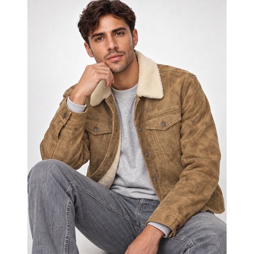 Guess FAUX SHEARLING TRUCKER JACK Smeđa Slike