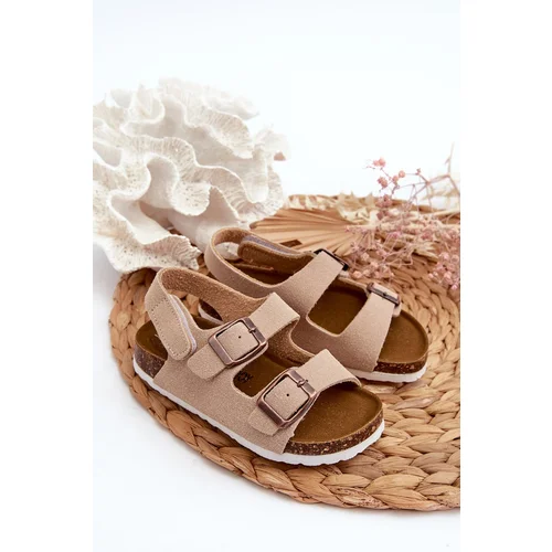 FR1 Children's sandals on a cork platform with velcro closure beige Rorria