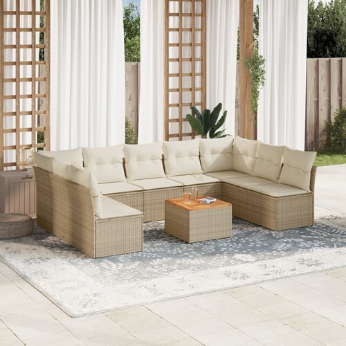 VidaXL 10-dijelni set vrtnih sofa s jastucima bež od poliratana Slike