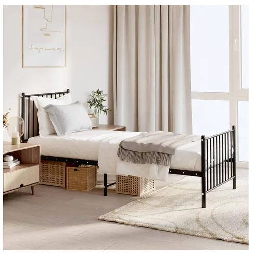  Kovinski posteljni okvir z vzglavjem in vznožjem črn 75x190 cm