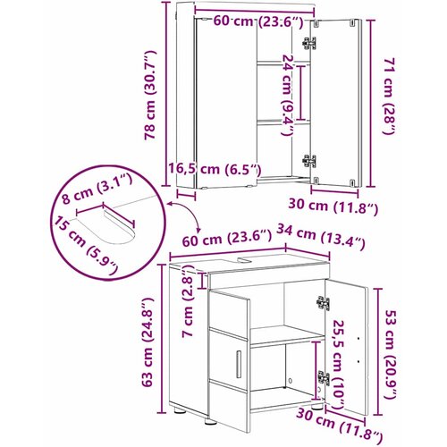  Set namje&amp;scaron;taja za kupaonicu TULUM 3 pcs Betonski sivi Slike