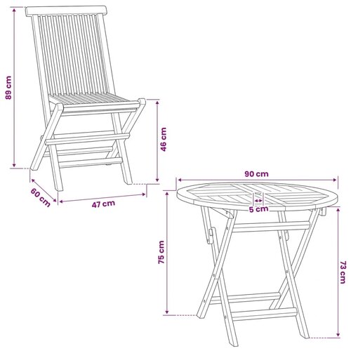  5-dijelni sklopivi vrtni bistro set Prirodna - Okruglo 4 sjedala Bez naslona za ruke Slike