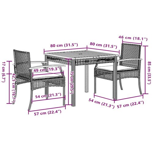  3-dijelni vrtni blagovaonski set sivi od poliratana Siva 80 cm table length Slike