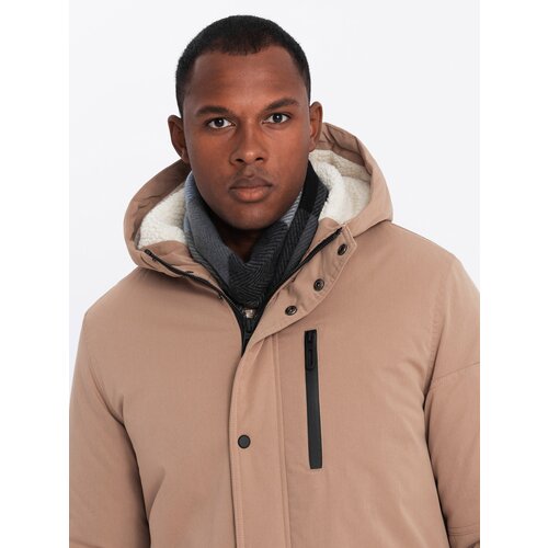 Ombre Men's long parka sherpa jacket - beige Cijene