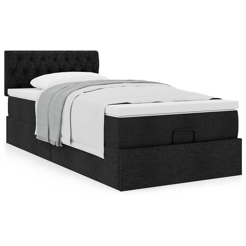 VidaXL Otomanski posteljni okvir z vzmetnico črn 90x200 cm blago Slike