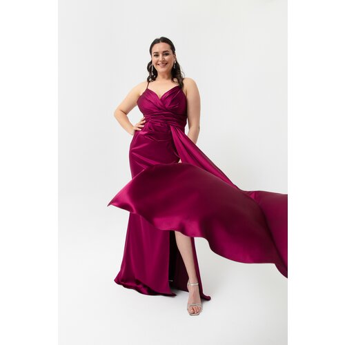 Lafaba Women's Plum Plus Size Long Satin Evening Dress & Prom Dress Slike