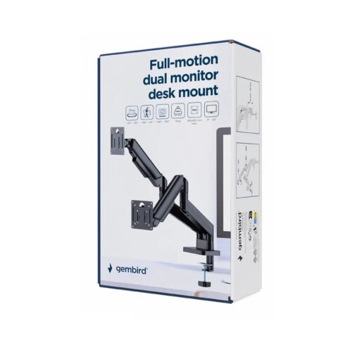 Gembird MA-DA2-06 Podesivi dupli stoni drzac za monitor, tilt, 17-32 max.10kg Black Cene