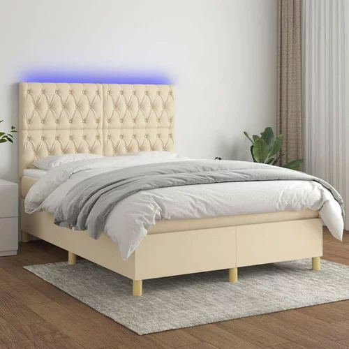  Box spring postelja z vzmetnico LED krem 140x200 cm blago, (20901269)