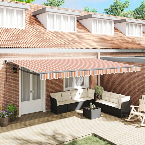 vidaXL Ročna retraktibilna tenda večbarvna črta 500x300 cm Cene
