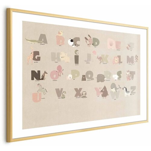  Plakat - Beige Alphabet 90x60 Zlatni okvir s margom Cijene