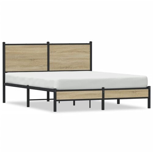 Maison Chic Kovinski Posteljni okvir - Dvoposteljna postelja - Zakonska postelja brez vzmetnice sonoma hrast 150x200 cm, (21694598) Slike