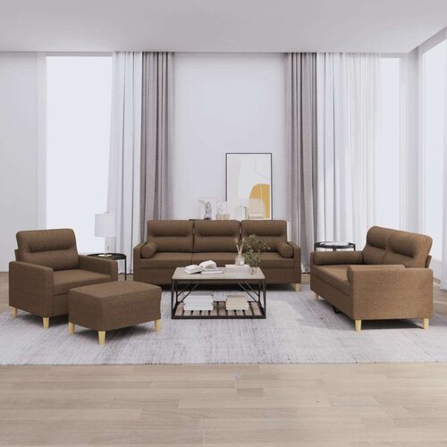  4-dijelni set sofa s jastucima smeđi od tkanine Cene