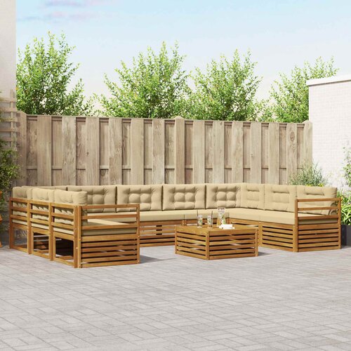  Set vanjskih sofa 10 pcs Prirodna i bež Čvrsto drvo akacije Cene