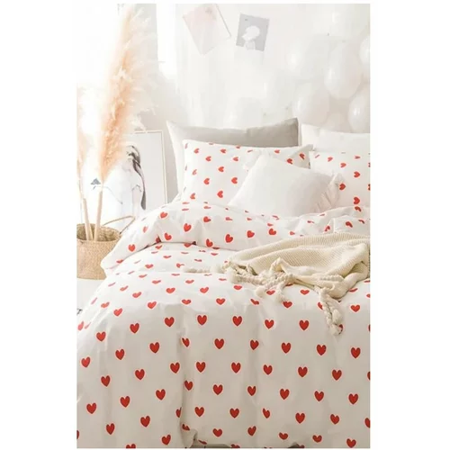 Mila Home Krem posteljina za bračni krevet/za produženi krevet od renforce pamuka s uključenom plahtom/4-dijelna 200x220 cm Mini Hearts –