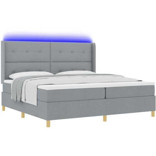 vidaXL Box Spring postelja z vzmetnico in LED svetlobo svetlo siva 200x200 cm tkanina Cene