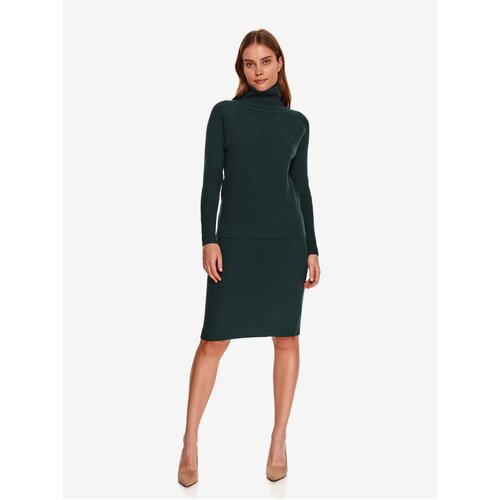 Top Secret Women's Dark Green Ribbed Sweater with Stand-Up Collar - Women Cene