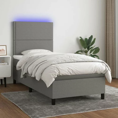  Box spring postelja z vzmetnico LED temno siva 80x200 cm blago, (20930195)