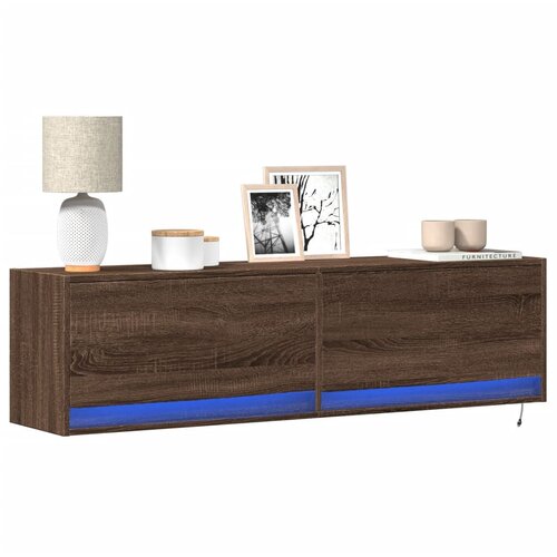  Zidni TV ormarić LED smeđa boja hrasta 140x31x38 cm Slike
