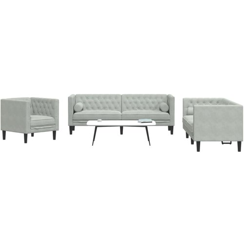  3-dijelni set sofa Chesterfield svjetlosivi baršunasti Cene