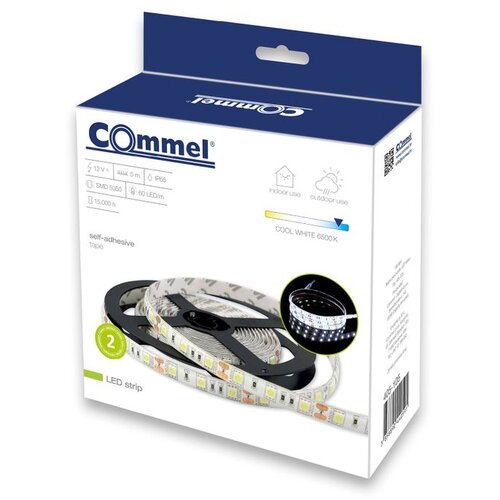Commel LED traka 5050 SMD (60 LED/m) , bijela, 6500 K (hladno bijela boja svjetla), 5 m, 14,4 W/m + adapter, IP65, samoljepive Slike