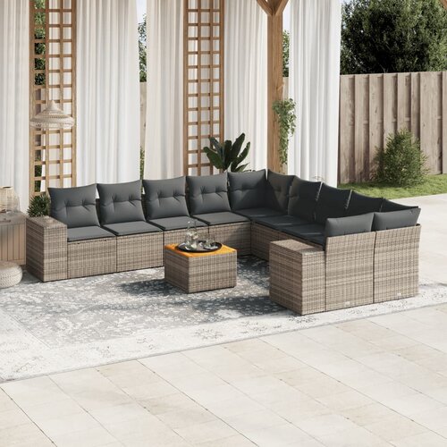 vidaXL 11-dijelni set vrtnih sofa od poliratana s jastucima sivi Cijene
