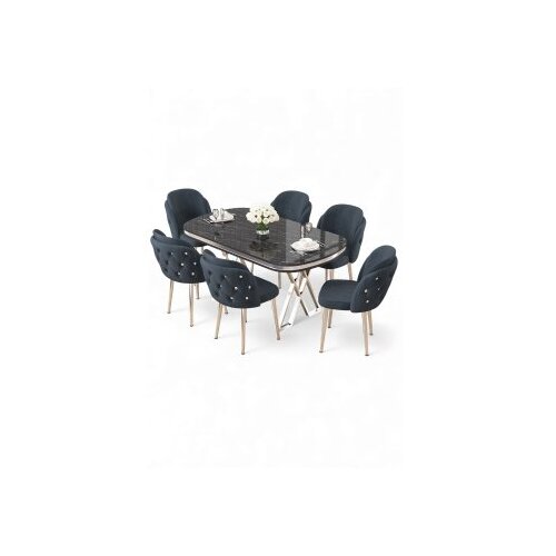 Hanah home Set trpezarijskog stola i stolica (7 delova) Zae Black Marble Chrome Anthracite Cene