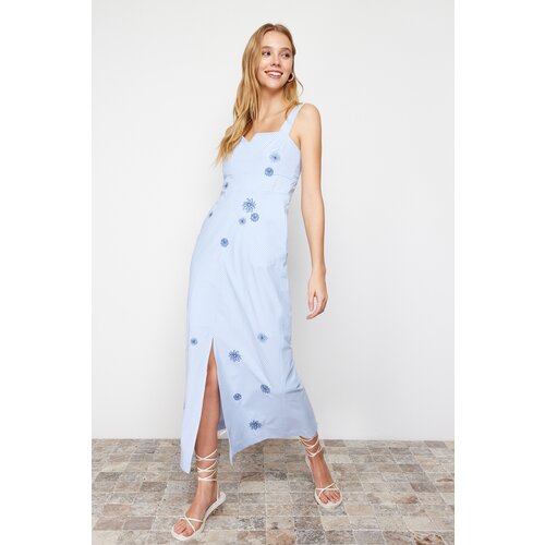 Trendyol Blue A-Line Embroidered Woven Maxi Dress Slike