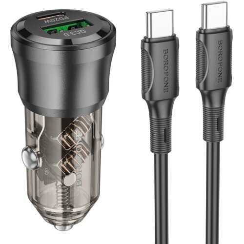  Auto Punjač sa kablom 1m Type-C to Type-C BOROFONE BZ25 Journey PD38W USB + Type-C car set transparent black Slike