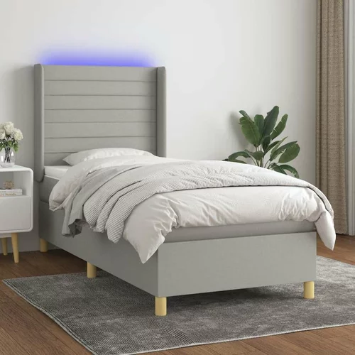  Box spring postelja z vzmetnico LED svetlo siva 90x190 cm blago, (20930555)