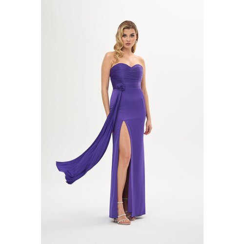 Carmen Purple Decollete Slit Satin Evening Dress Slike