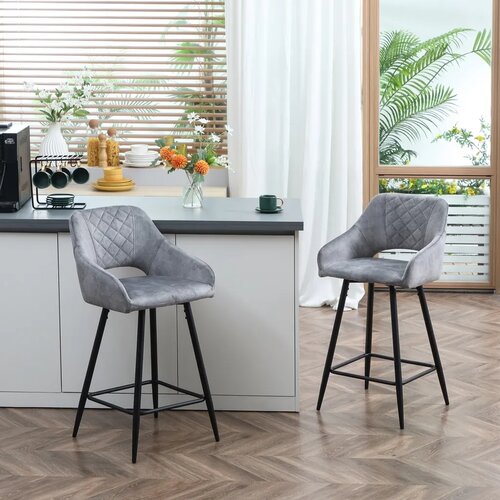  Set od 2 barske stolice u retro stilu bar&amp;scaron;unasti izgled uključujući oslonac za noge 50 cm x 56 cm x 98 cm sive Slike